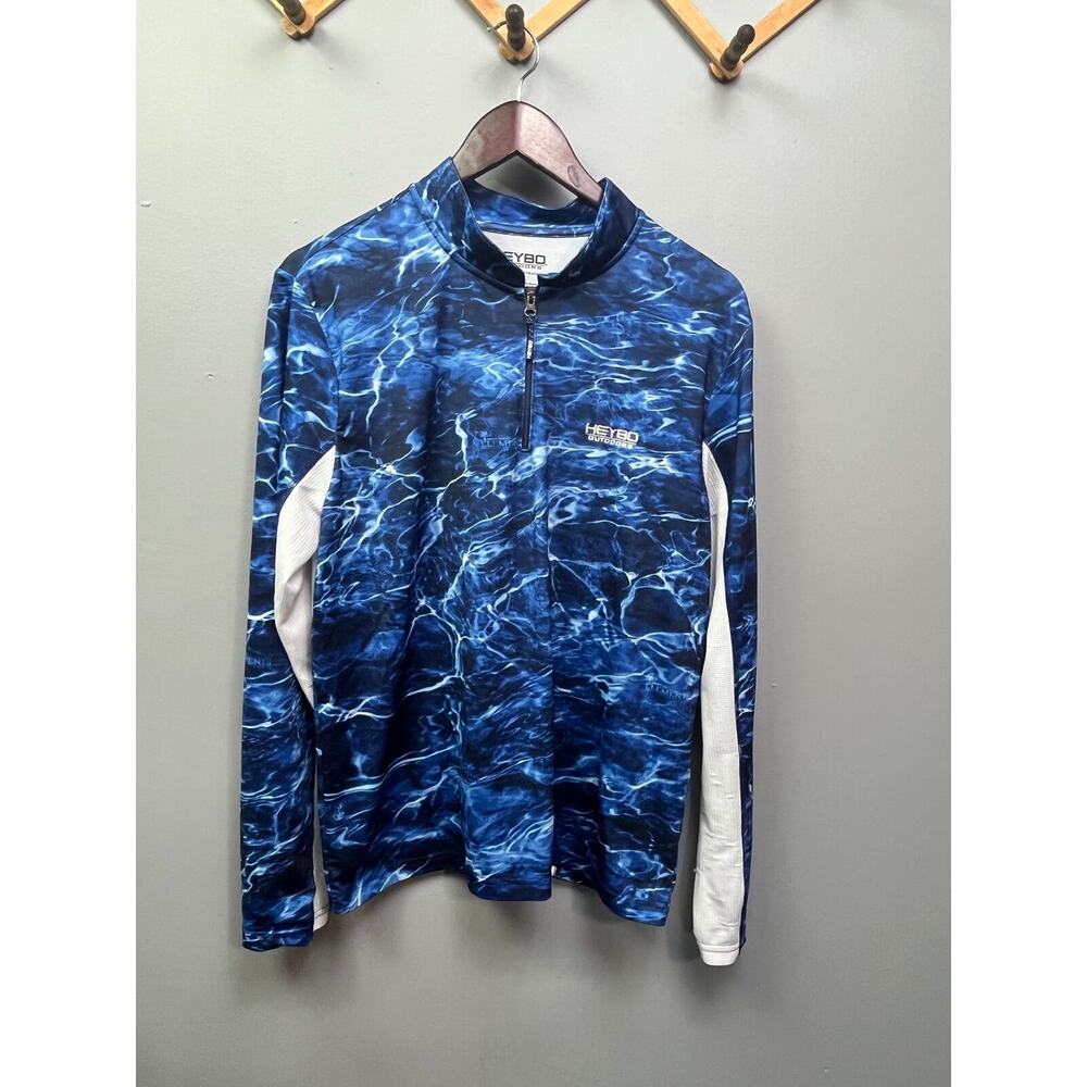 Heybo Pullover Mens Medium Blue/White 1/4‎ zip LIghtweight Casual